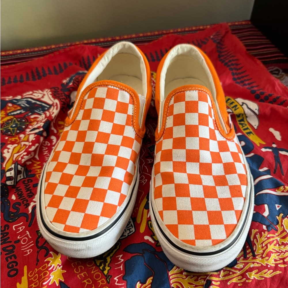 Vans Orange Checkered Slip-Ons